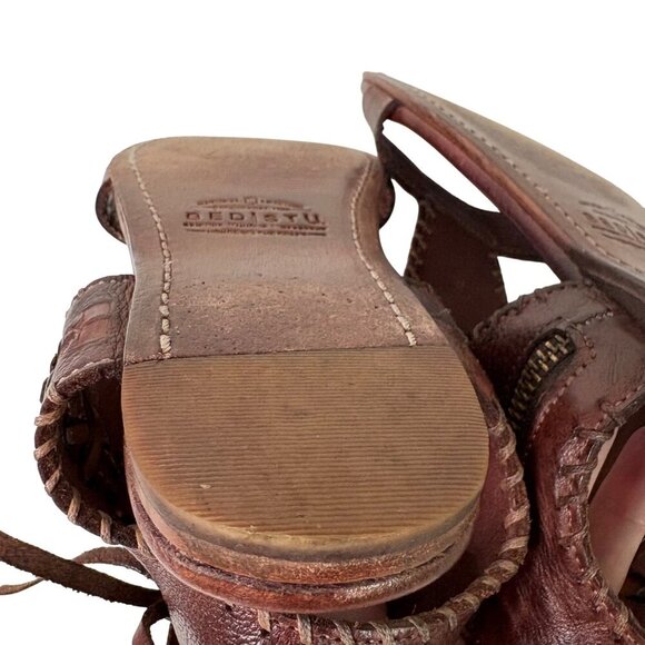 Bed|Stü Women' s Nina Leather Brown Gladiator Flat Sandals Size 6.5 - Picture 11 of 15
